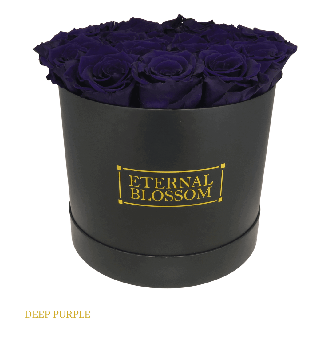 Large Round Blossom Box - Black Box - Year Lasting Rose Arrangement - Eternal Blossom