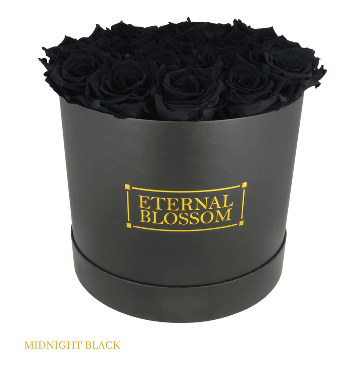 Large Round Blossom Box - Black Box - Year Lasting Rose Arrangement - Eternal Blossom