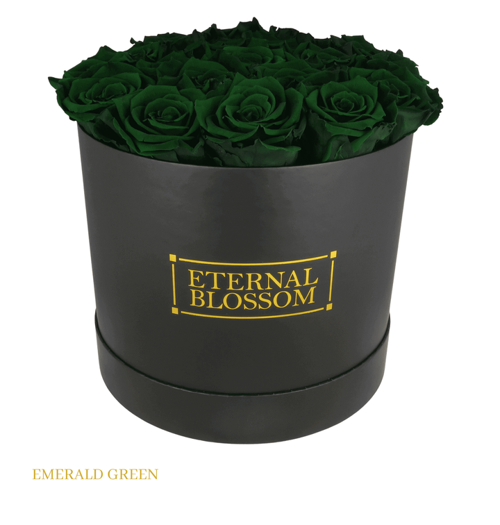 Large Round Blossom Box - Black Box - Year Lasting Rose Arrangement - Eternal Blossom