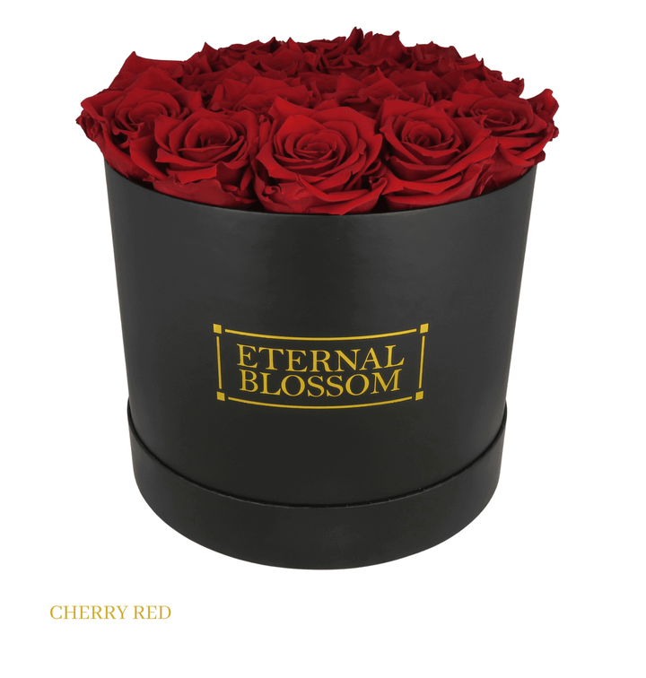 Large Round Blossom Box - Black Box - Year Lasting Rose Arrangement - Eternal Blossom