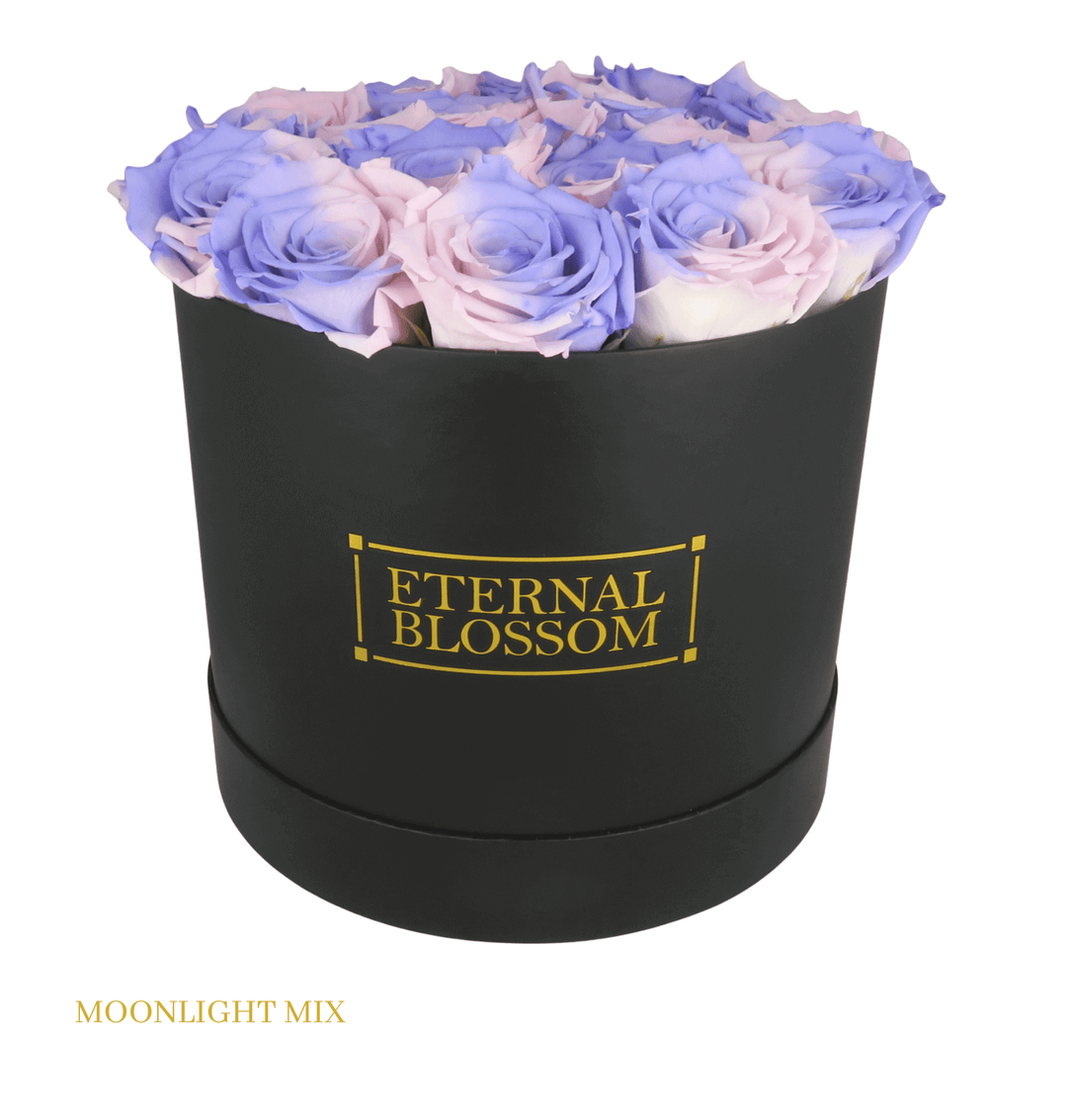 Large Round Blossom Box - Black Box - Year Lasting Rose Arrangement - Eternal Blossom