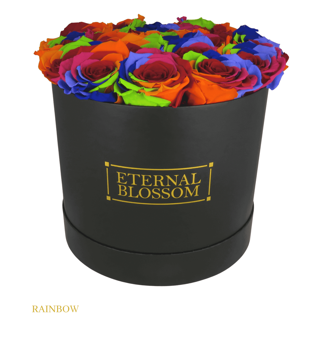 Large Round Blossom Box - Black Box - Year Lasting Rose Arrangement - Eternal Blossom
