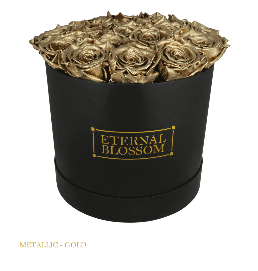 Large Round Blossom Box - Black Box - Year Lasting Rose Arrangement - Eternal Blossom