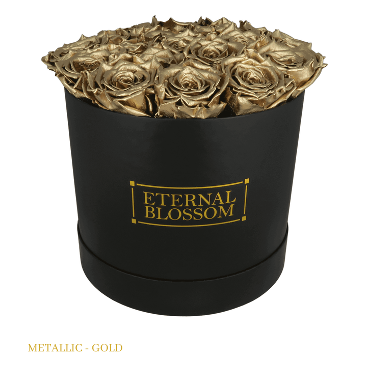 Large Round Blossom Box - Black Box - Year Lasting Rose Arrangement - Eternal Blossom