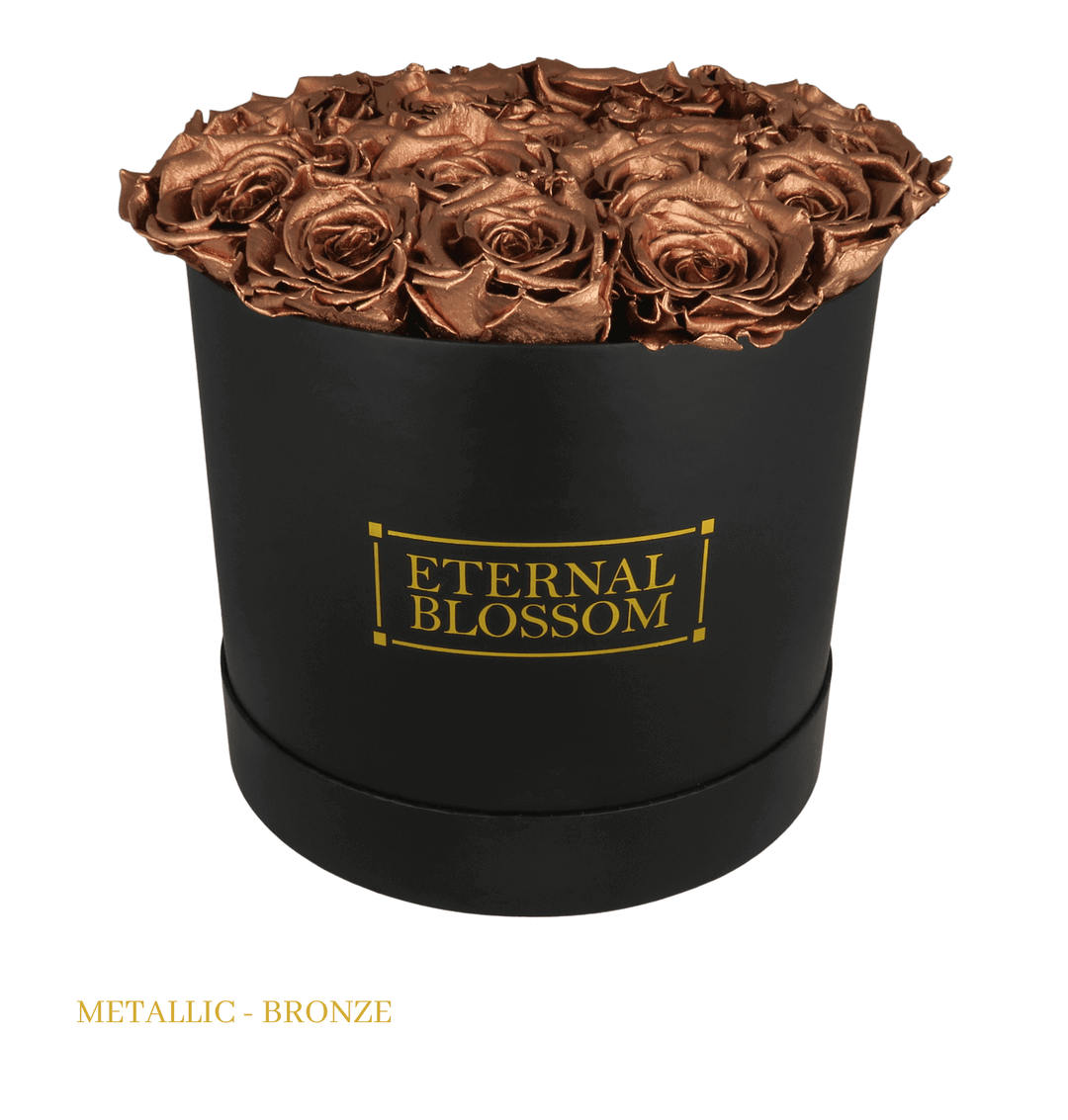 Large Round Blossom Box - Black Box - Year Lasting Rose Arrangement - Eternal Blossom