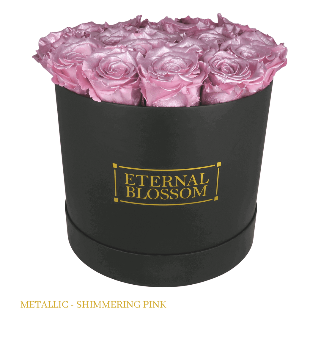 Large Round Blossom Box - Black Box - Year Lasting Rose Arrangement - Eternal Blossom