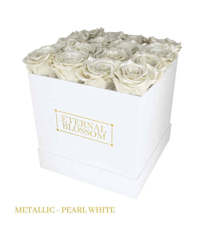 16 Piece Blossom Box - White Box - All Colours of Year Lasting Infinity Roses - Eternal Blossom