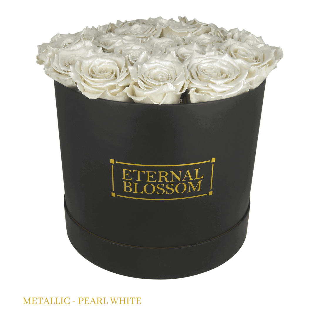 Large Round Blossom Box - Black Box - Year Lasting Rose Arrangement - Eternal Blossom