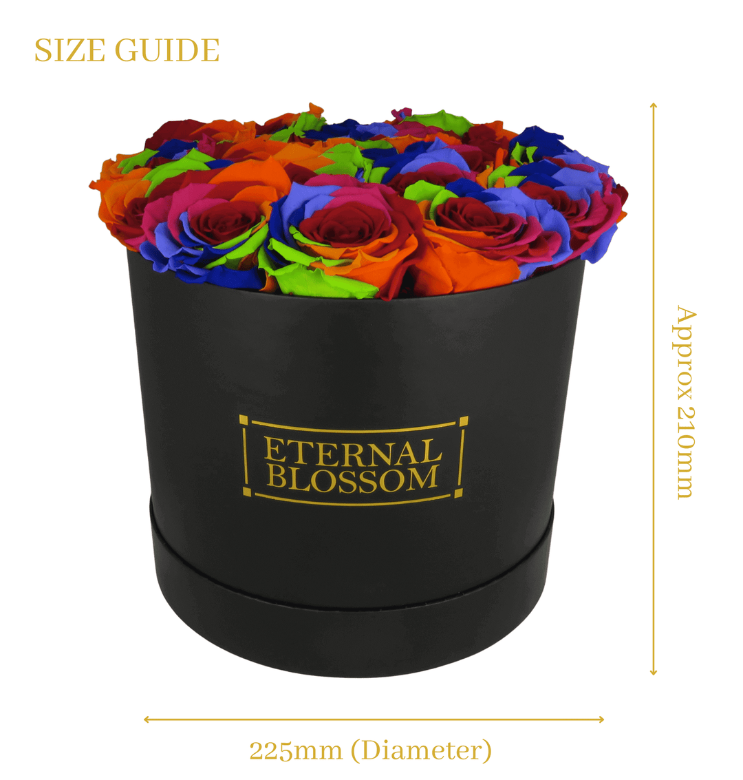 Large Round Blossom Box - Black Box - Year Lasting Rose Arrangement - Eternal Blossom