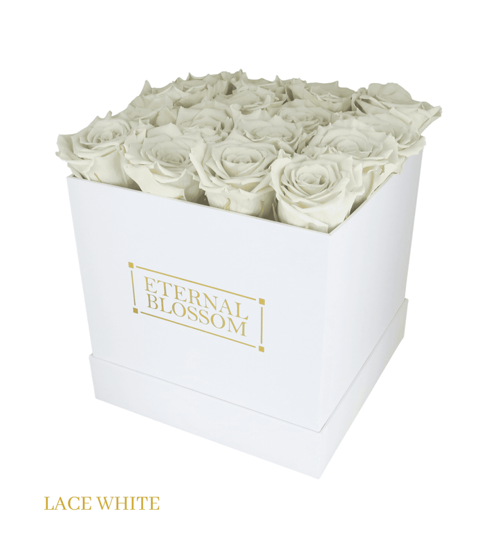 16 Piece Blossom Box - White Box - All Colours of Year Lasting Infinity Roses - Eternal Blossom