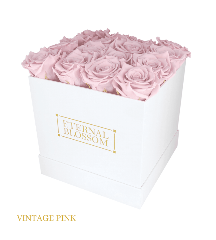 16 Piece Blossom Box - White Box - All Colours of Year Lasting Infinity Roses - Eternal Blossom