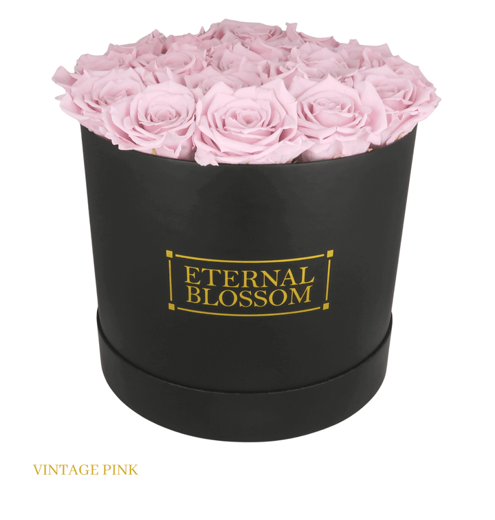 Large Round Blossom Box - Black Box - Year Lasting Rose Arrangement - Eternal Blossom