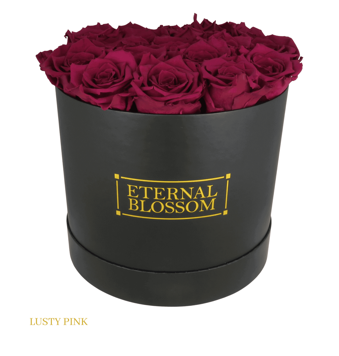 Large Round Blossom Box - Black Box - Year Lasting Rose Arrangement - Eternal Blossom