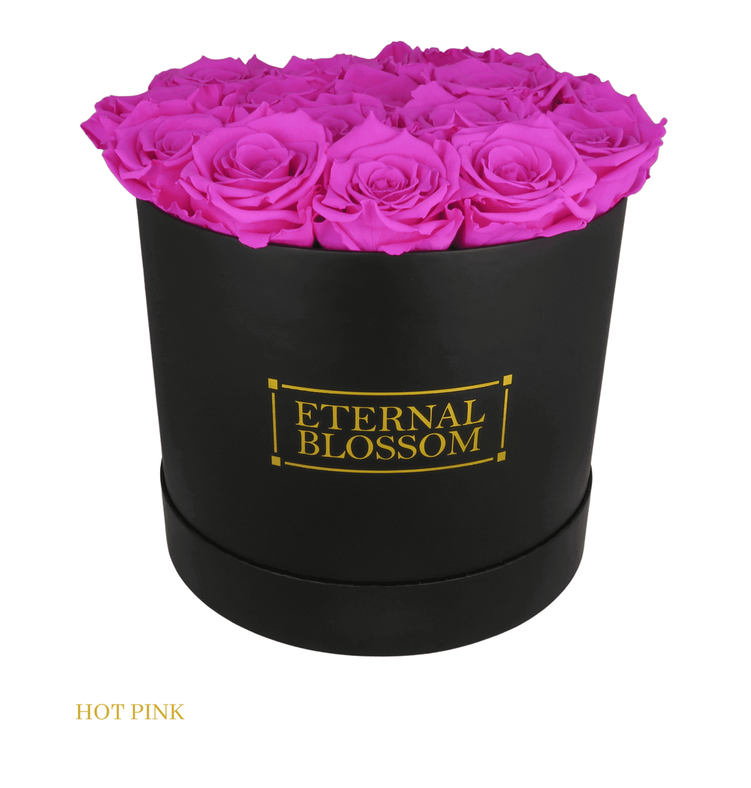 Large Round Blossom Box - Black Box - Year Lasting Rose Arrangement - Eternal Blossom