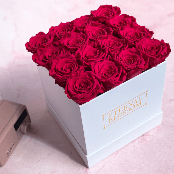 16 Piece Blossom Box - White Box - All Colours of Year Lasting Infinity Roses - Eternal Blossom