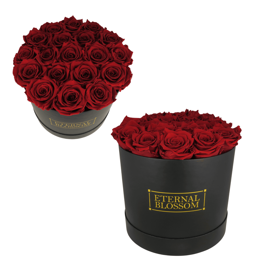 Large Round Blossom Box - Black Box - Year Lasting Rose Arrangement - Eternal Blossom