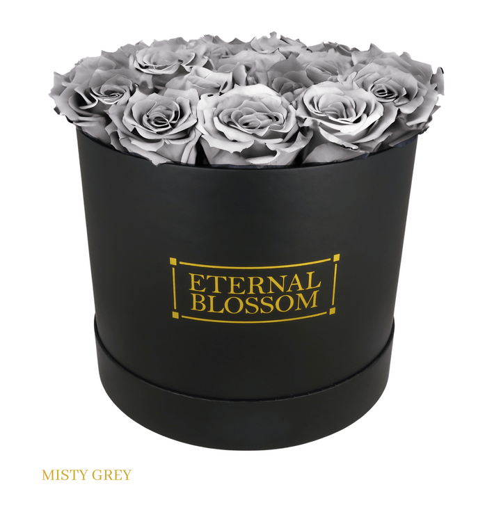 Large Round Blossom Box - Black Box - Year Lasting Rose Arrangement