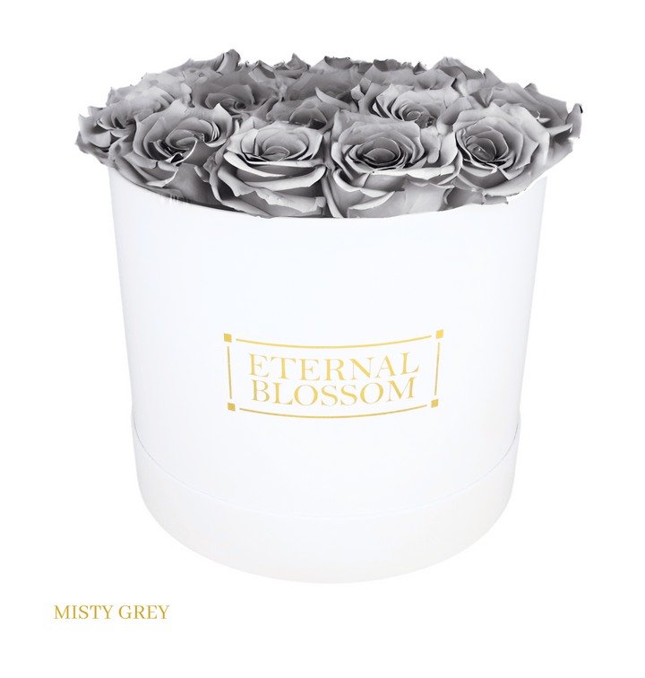 Large Round Blossom Box - White Box - Year Lasting Rose Arrangement