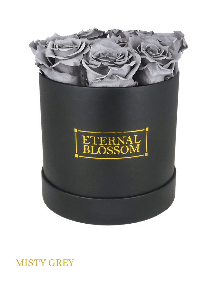 Medium Round Blossom Box - Black Box - All Colours of Year Lasting Infinity Roses