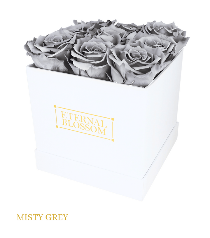 9 Piece Blossom Box - White Box - All Colours of Year Lasting Infinity Roses