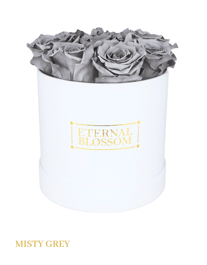 Medium Round Blossom Box - White Box - All Colours of Year Lasting Infinity Roses