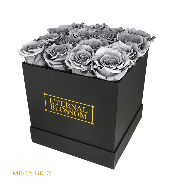 16 Piece Blossom Box - Black Box - All Colours of Year Lasting Infinity Roses