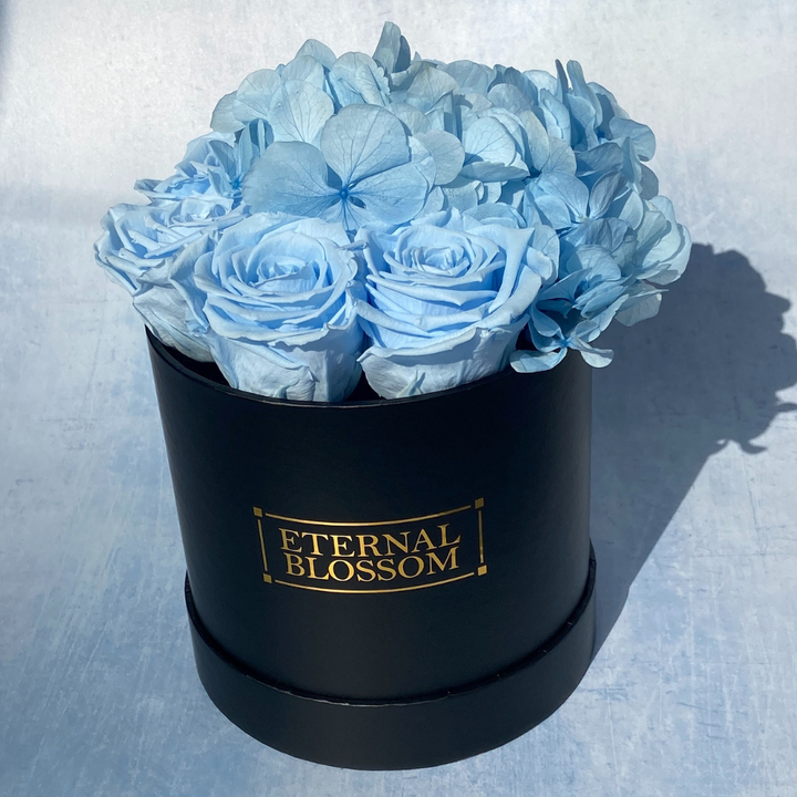 Medium Round Blossom Box - Infinity Roses & Hydrangeas