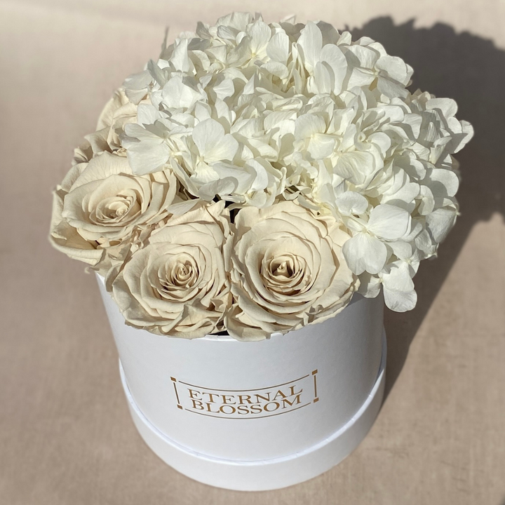 Medium Round Blossom Box - Infinity Roses & Hydrangeas