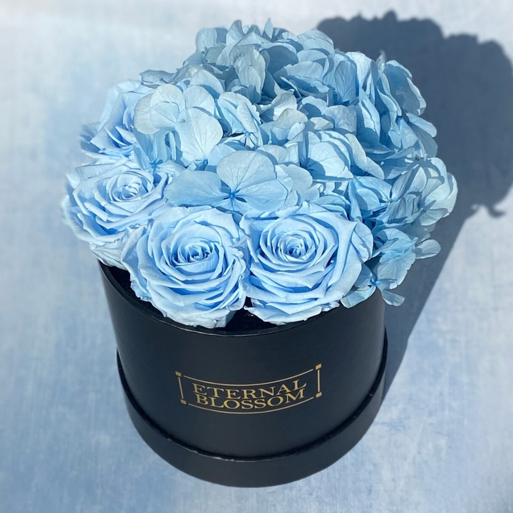 Medium Round Blossom Box - Infinity Roses & Hydrangeas