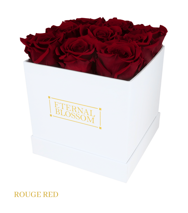 9 Piece Blossom Box - White Box - All Colours of Year Lasting Infinity Roses