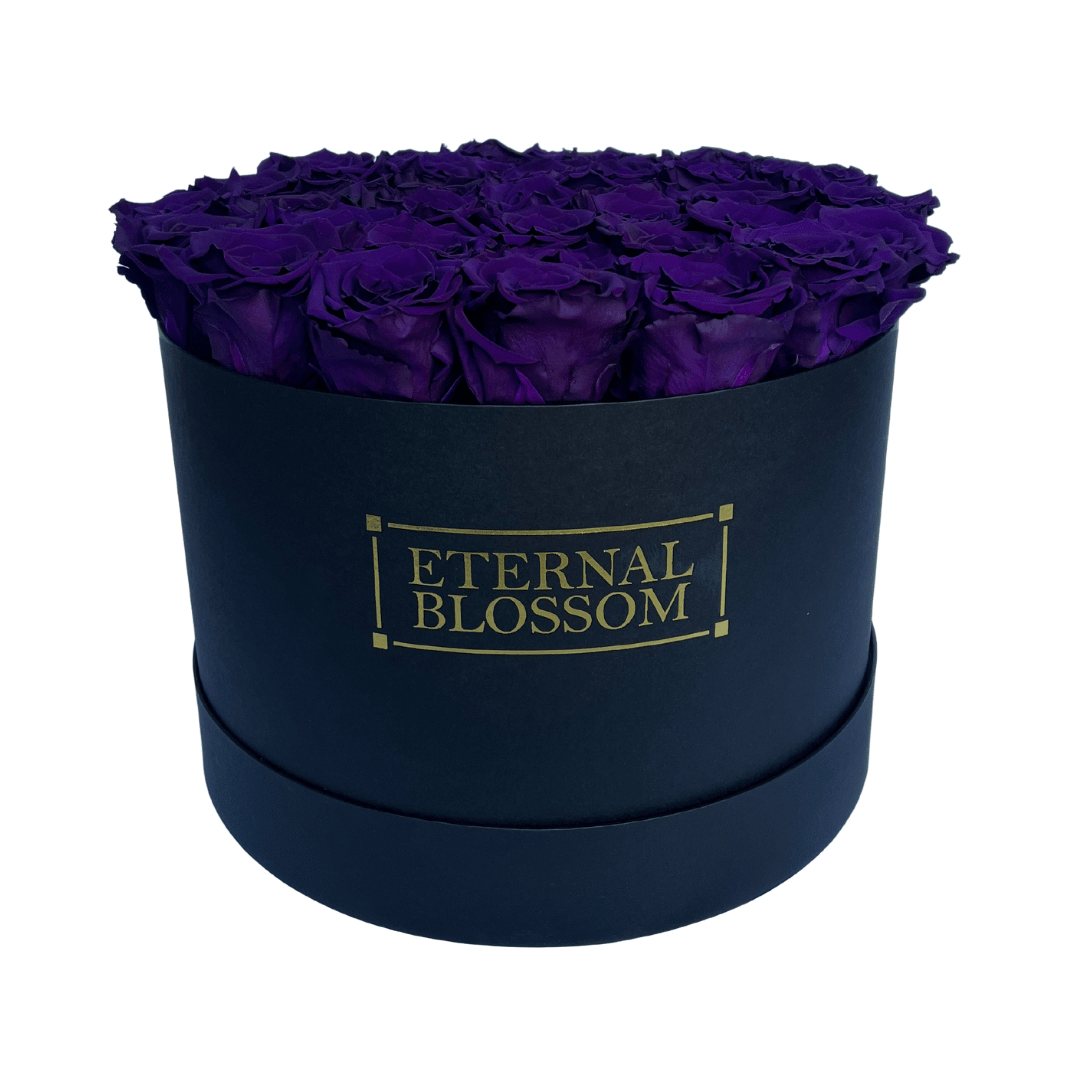 Extra Large Round Blossom Box - Year Lasting Rose Arrangement - Black Box