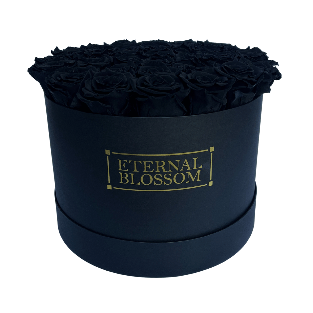 Extra Large Round Blossom Box - Year Lasting Rose Arrangement - Black Box