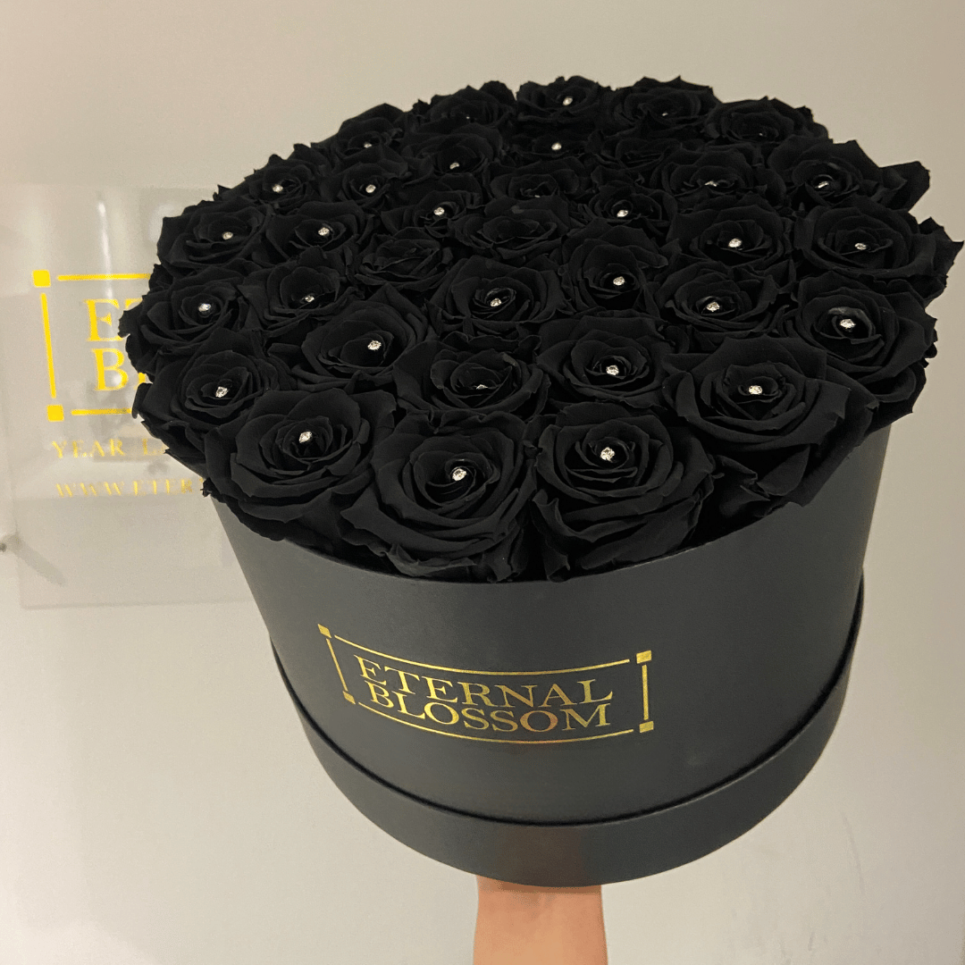 Extra Large Round Blossom Box - Year Lasting Rose Arrangement - Black Box