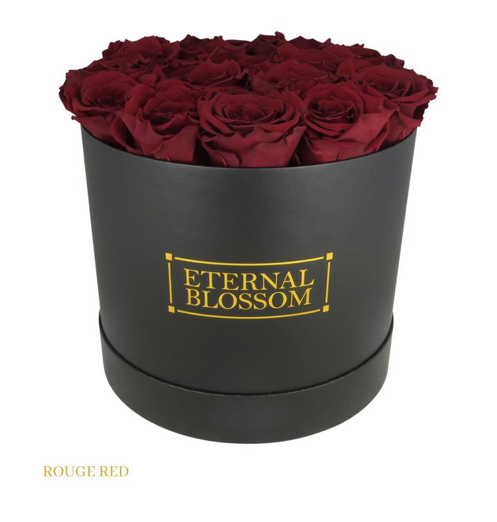 Large Round Blossom Box - Black Box - Year Lasting Rose Arrangement