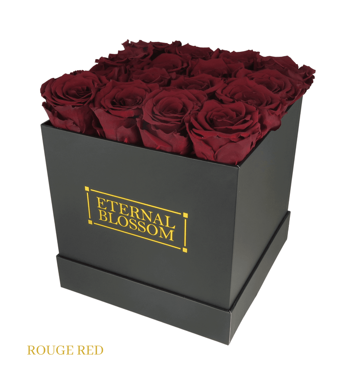 16 Piece Blossom Box - Black Box - All Colours of Year Lasting Infinity Roses - Eternal Blossom