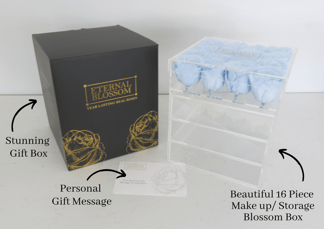 16 Piece Makeup / Storage Box - All Colours of Year Lasting Infinity Roses - Eternal Blossom