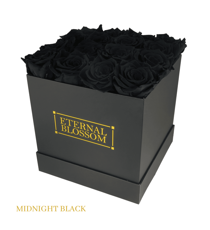 16 Piece Blossom Box - Black Box - All Colours of Year Lasting Infinity Roses - Eternal Blossom