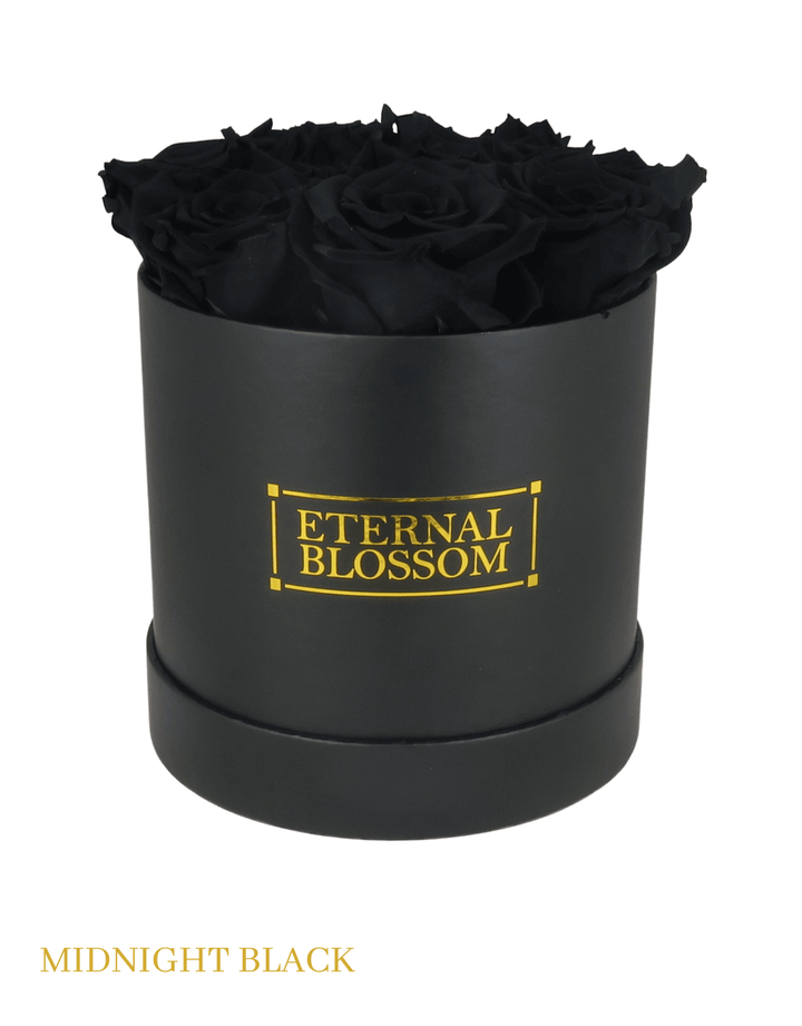 Medium Round Blossom Box - Black Box - All Colours of Year Lasting Infinity Roses