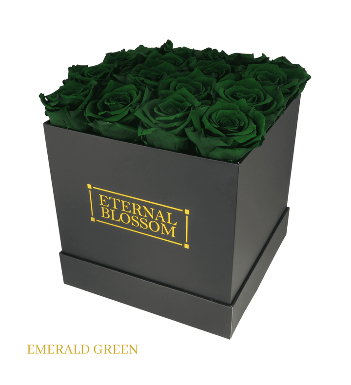 16 Piece Blossom Box - Black Box - All Colours of Year Lasting Infinity Roses - Eternal Blossom