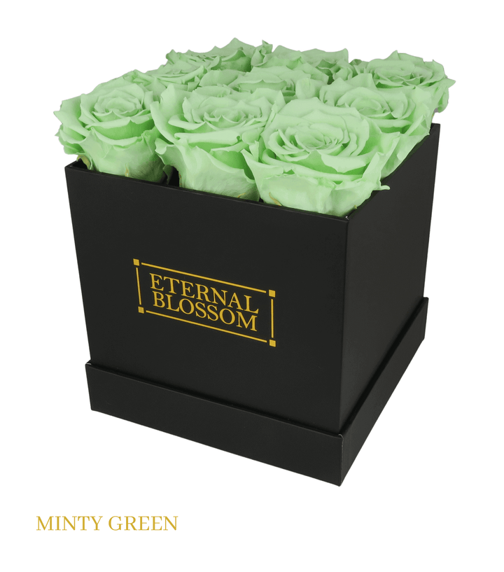 9 Piece Blossom Box - Black Box - All Colours of Year Lasting Infinity Roses