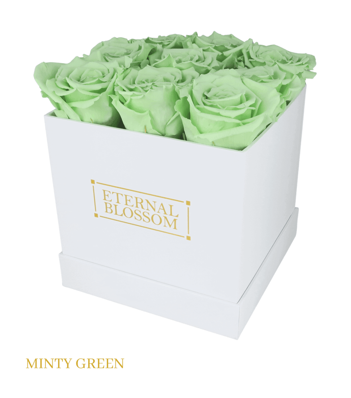 9 Piece Blossom Box - White Box - All Colours of Year Lasting Infinity Roses