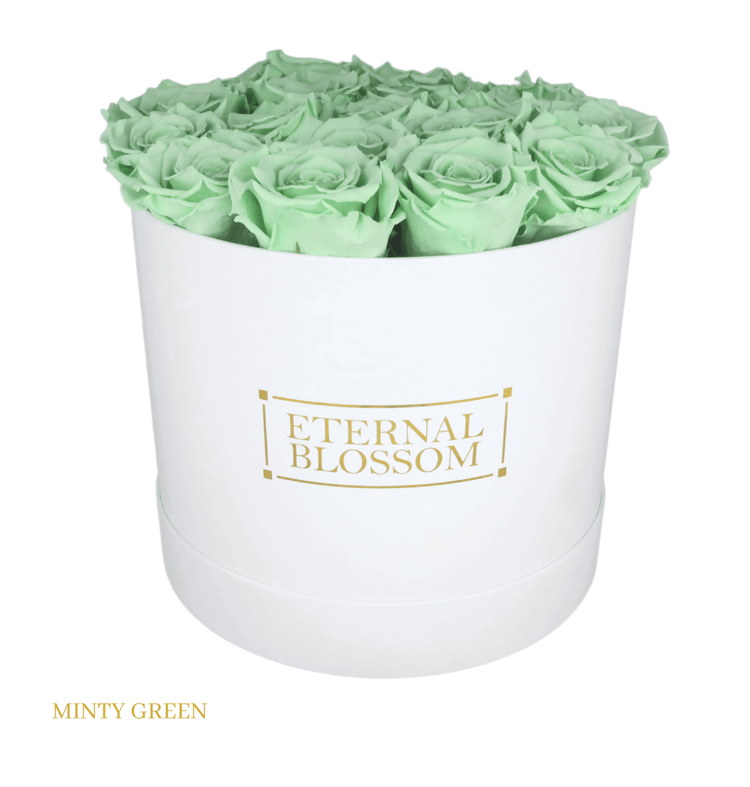 Large Round Blossom Box - White Box - Year Lasting Rose Arrangement