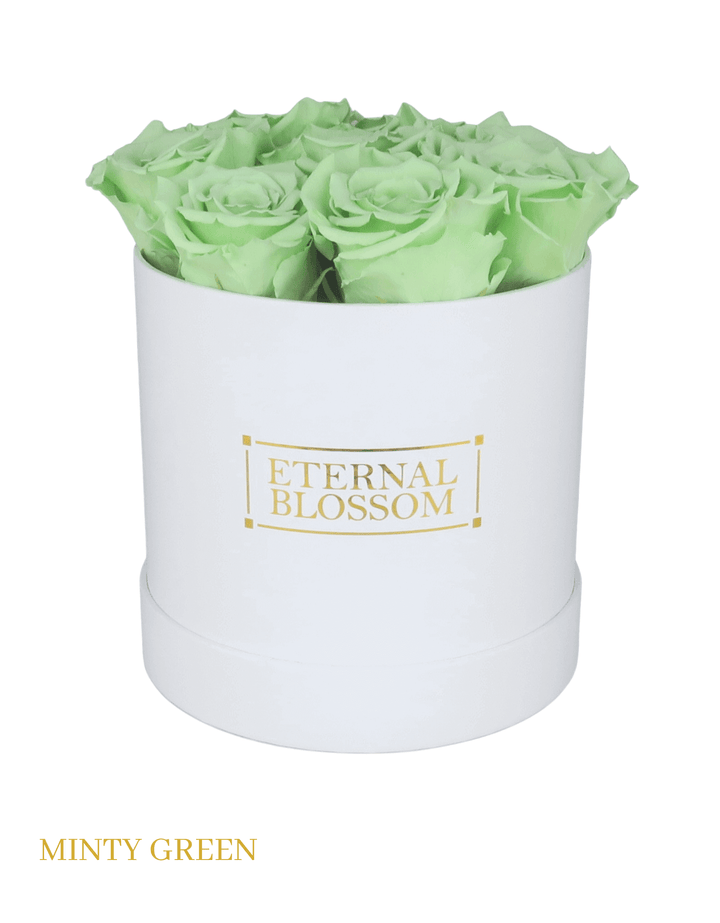 Medium Round Blossom Box - White Box - All Colours of Year Lasting Infinity Roses