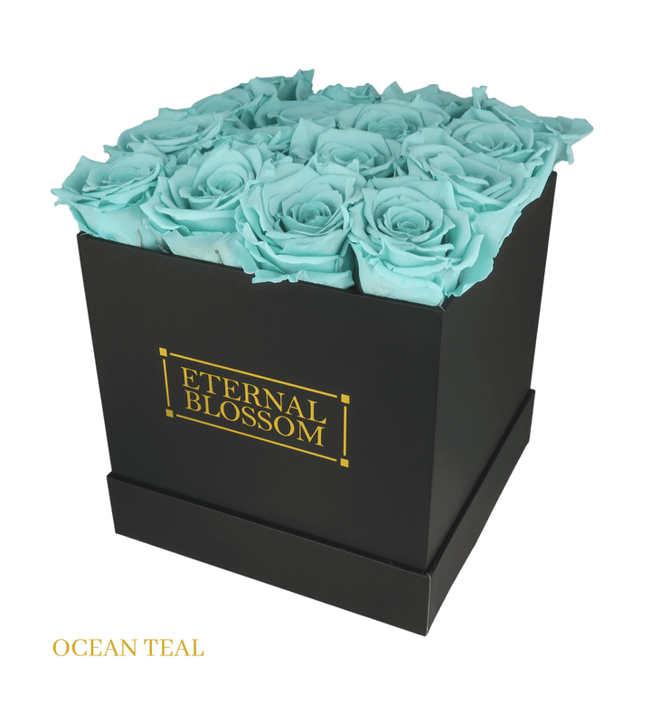 16 Piece Blossom Box - Black Box - All Colours of Year Lasting Infinity Roses - Eternal Blossom