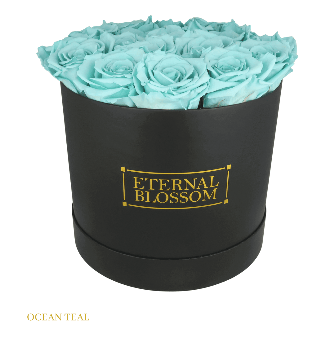 Large Round Blossom Box - Black Box - Year Lasting Rose Arrangement - Eternal Blossom