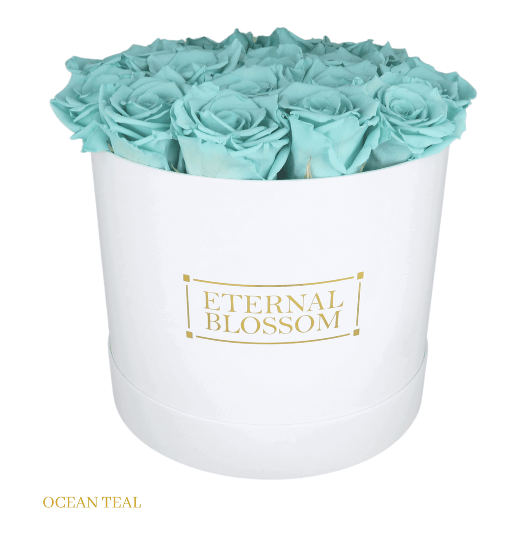 Large Round Blossom Box - White Box - Year Lasting Rose Arrangement