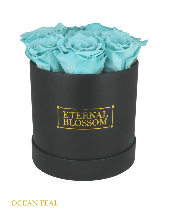 Medium Round Blossom Box - Black Box - All Colours of Year Lasting Infinity Roses