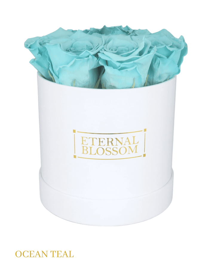 Medium Round Blossom Box - White Box - All Colours of Year Lasting Infinity Roses