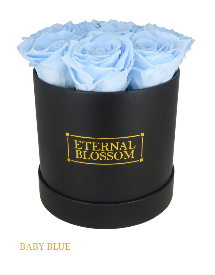 Medium Round Blossom Box - Black Box - All Colours of Year Lasting Infinity Roses