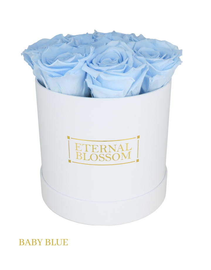 Medium Round Blossom Box - White Box - All Colours of Year Lasting Infinity Roses